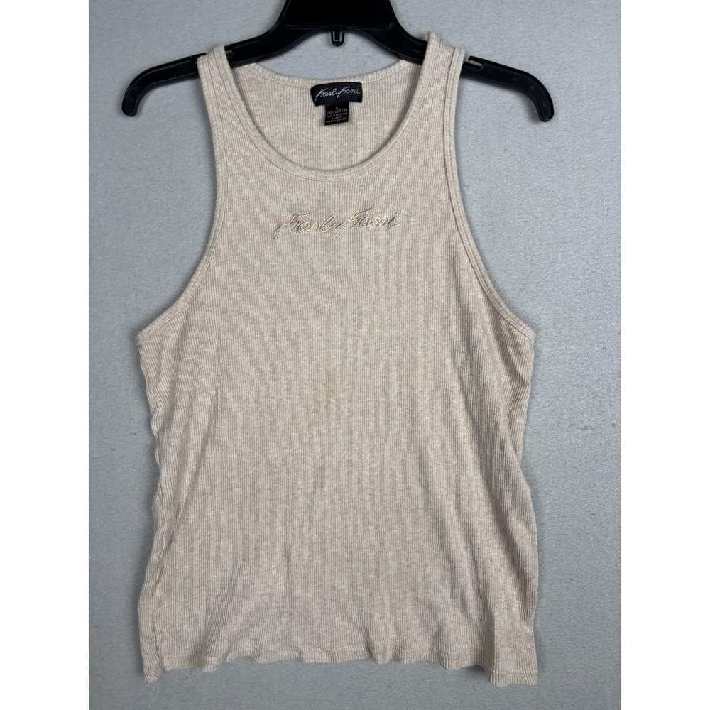 Karl Kani Tank Top Shirt Mens Large Beige Ribbed Logo Hip Hop Streetwear Cotton